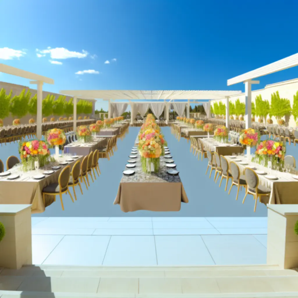 Elegancka sala eventowa przygotowana na przyjęcie