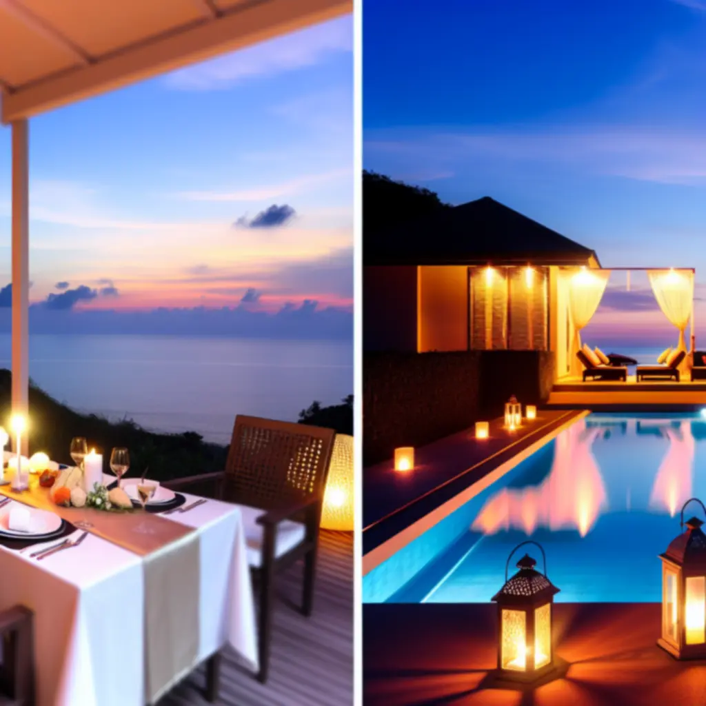 Romantyczna kolacja o zachodzie słońca na tarasie