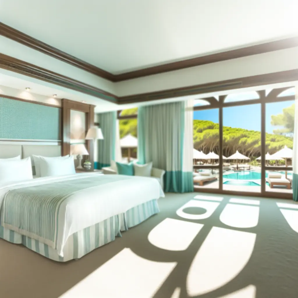 Elegancki pokój z panoramicznym widokiem, jasne wnętrze i naturalne barwy